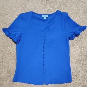 Cece Flutter Sleeve Button Down Blouse